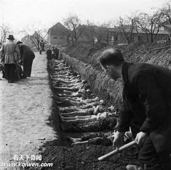 再现纳粹集中营惨状:美军解放后掩埋尸体(组图)
